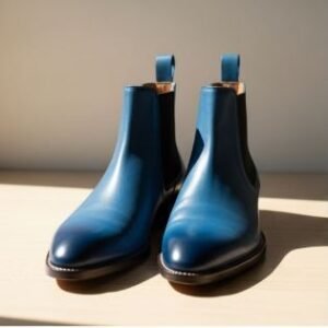 Blue Chelsea Boots – Vliztmo Shoes with White Write-Up