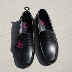 Classic Black Loafer with Pink Write