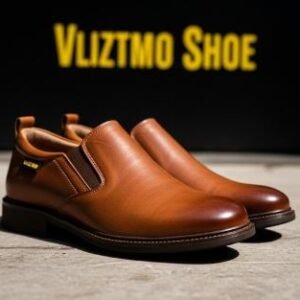 Premium Brown Slip-Ons with Yellow Write